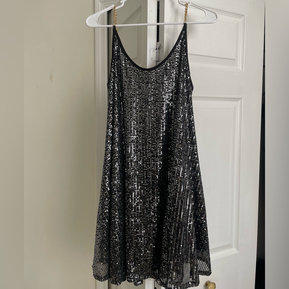 Black Sequin Backless Dress